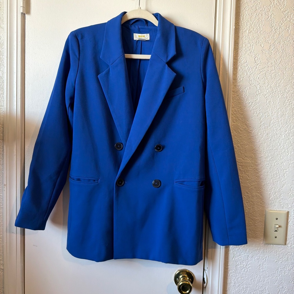 Maeve Anthropologie Boyfriend Blazer Double Breasted Cobalt Blue Size